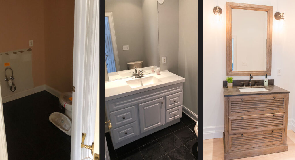 The three phases of the powder room in the arched manor