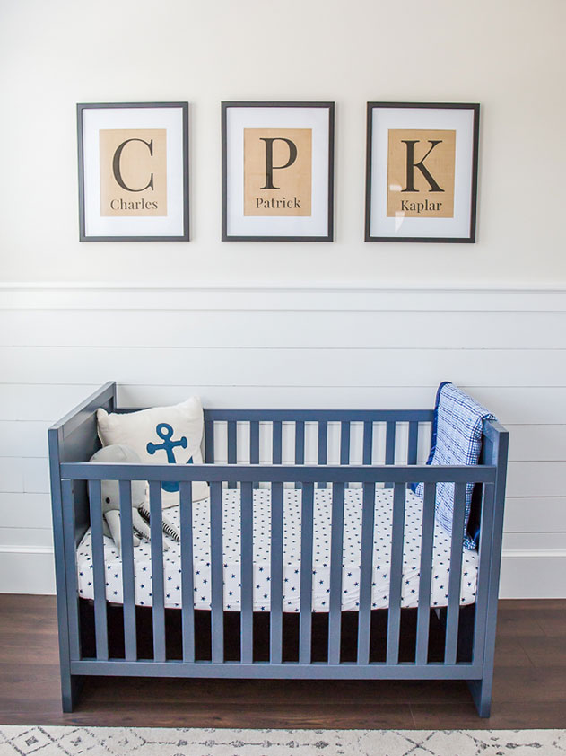 Framed initials above the crib in our nautical nursery