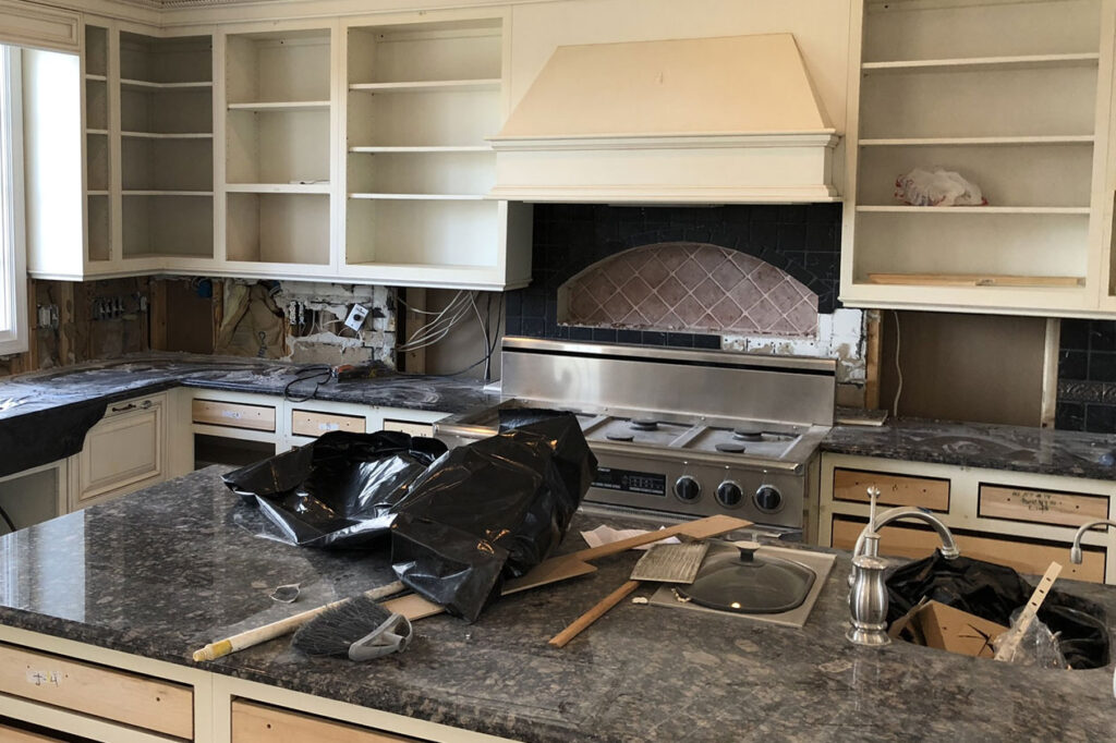 Removing the backsplash and lazy susans. 