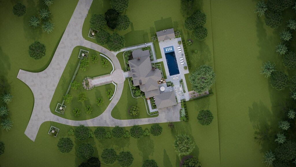 Birdseye view of The Arched Manor Yardzen design