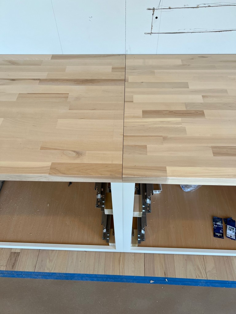 Office Cabinet Built-ins in our home office! Joining two butcher blocks together.