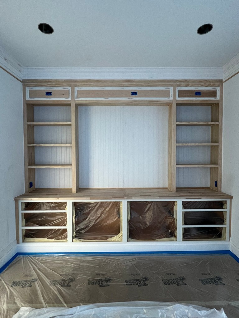 Office Cabinet Built-ins in our home office! Ready for Paint.