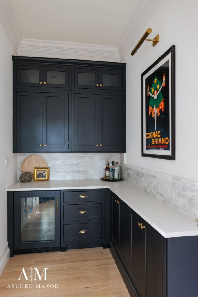 black inset cabinets for a dry bar