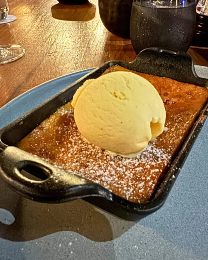 The bread pudding dessert at JC Steakhouse - warm and delicious.