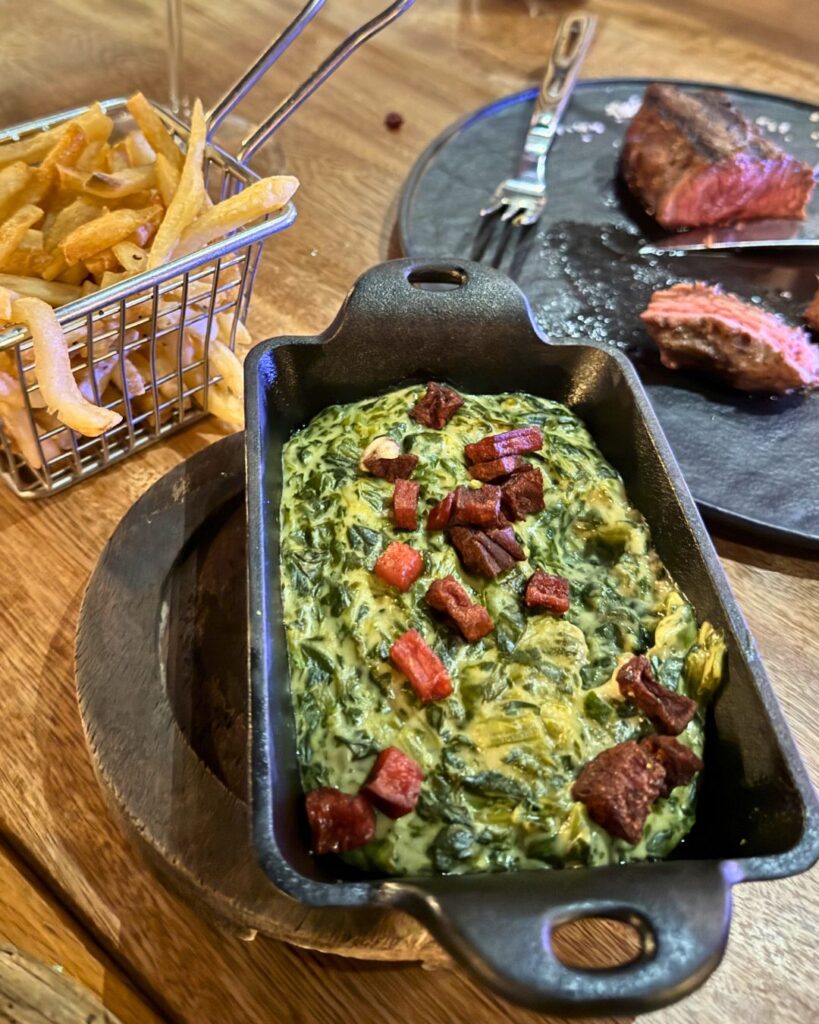 The creamed spinach was also delicious and served as a sauce for Megan's filet.