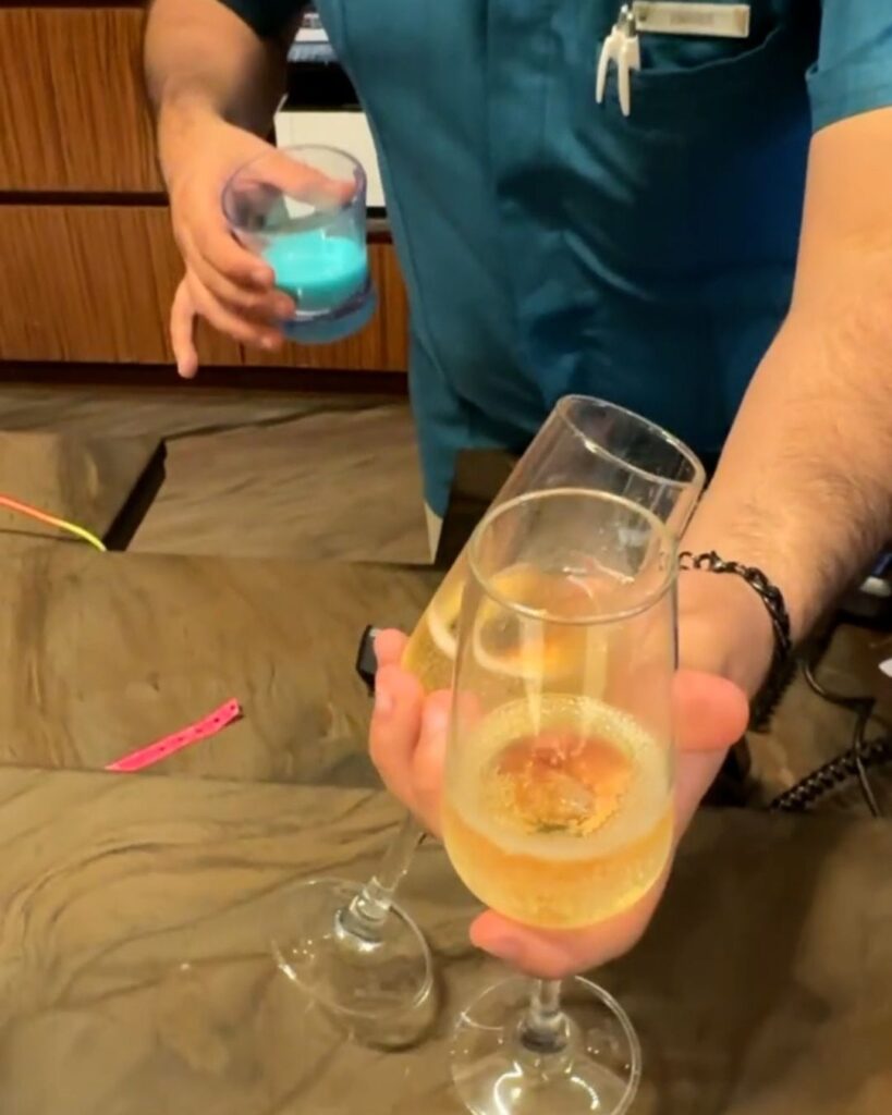 We were greeted with champagne and fruity kids drinks upon arrival.