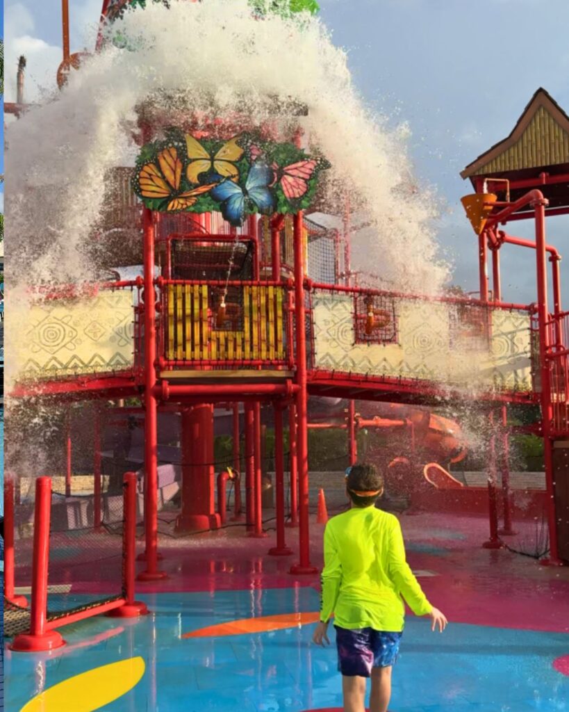 The overflowing bucket of water was a hit with the kids.