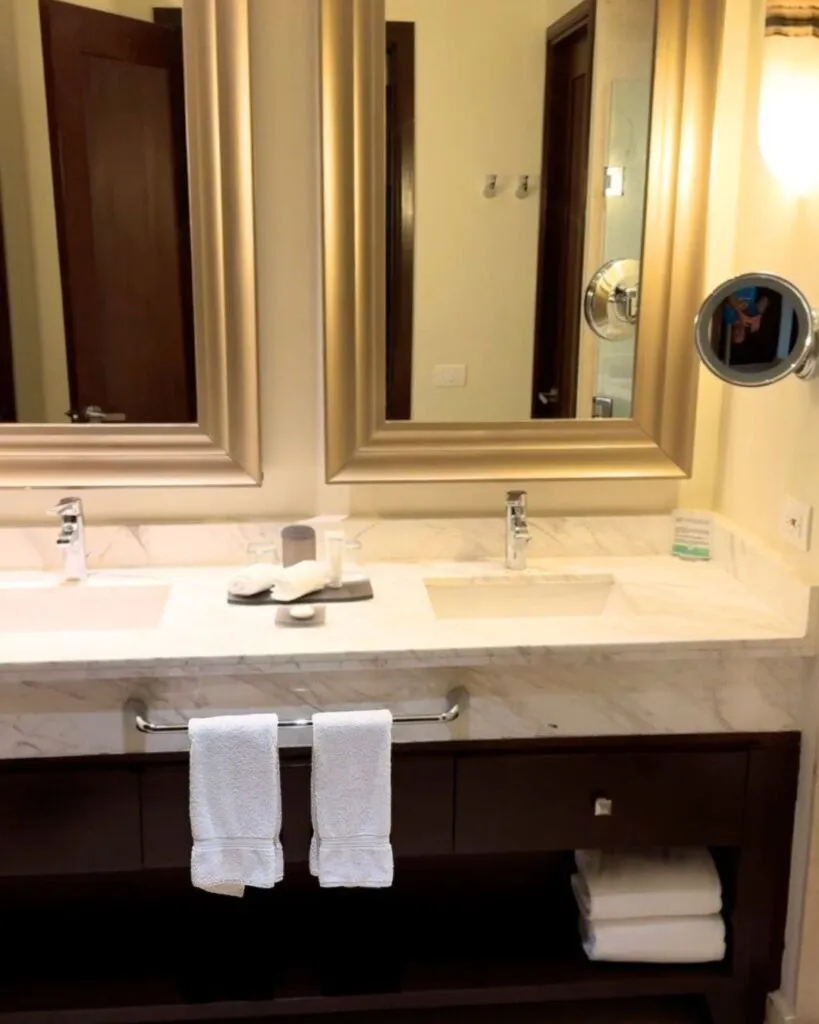 The bathroom was huge and featured a double vanity.