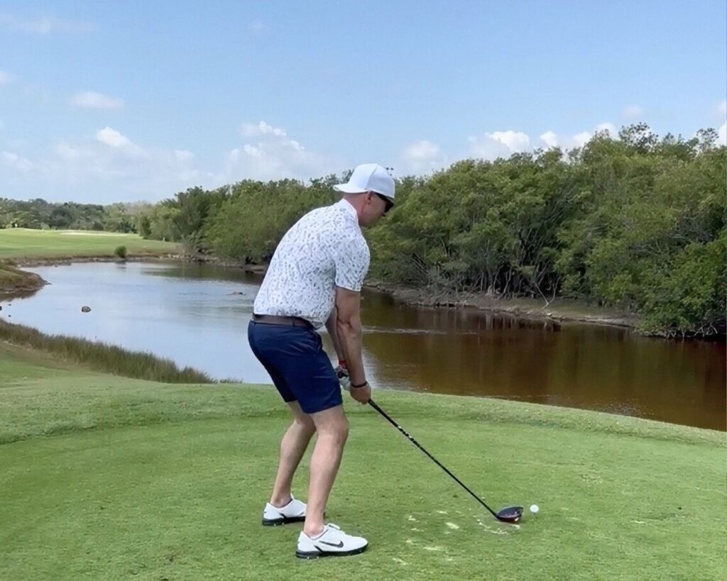 Me about to drive that ball right into the jungle on the 27 hole Jack Nicholas Signature course.