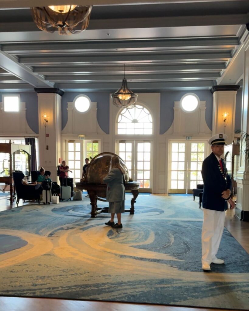 The lobby of the Disney Yacht Club hotel