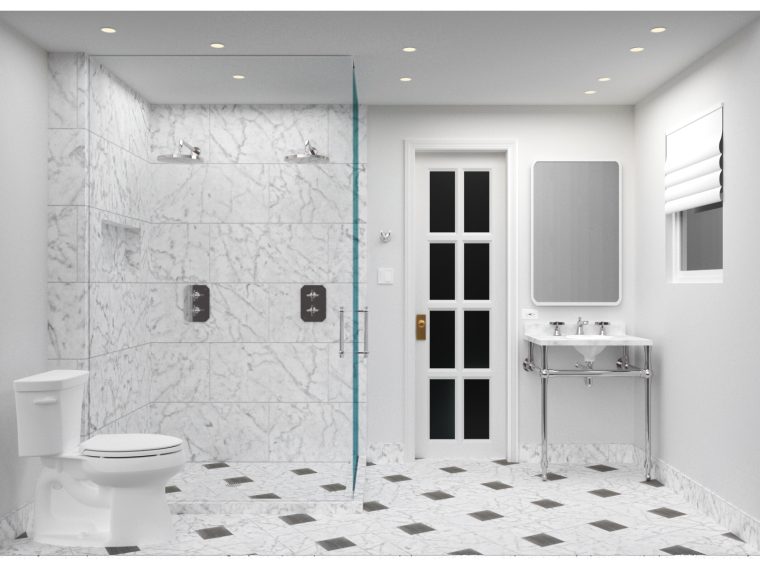 A bathroom remodel 3-D rendering