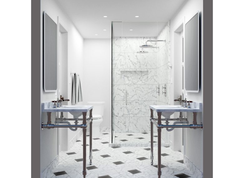 A bathroom remodel 3-D rendering